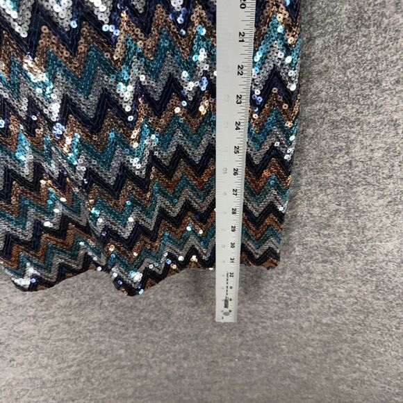 Love Reign Dress Women M Medium Blue Striped Sheath Short Sequin Lined Casual - Picture 4 of 7